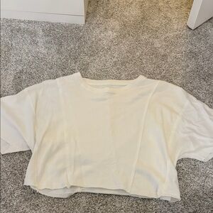 aerie White Cropped Ribbed Tee - Short Sleeve Casual Top